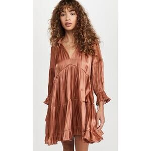 CINQ À SEPT 'Phyllis' Ruffled Mini-Dress, Iridescent Dark Salmon - Size 4